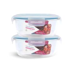 Kit Conjunto 2 Potes Vidro Hermético Tampa Plástico Marmita Mantimentos 950ml Cor:Azul (QH)