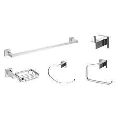 Kit 5 Peças Acessórios Banheiro Quadrado Com Dupla Fixação