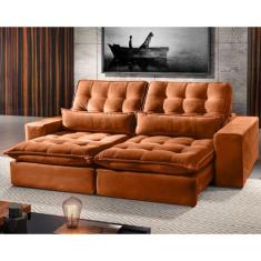 Sofá 3 Lugares Retrátil e Reclinável Bruna 2.30m Veludo Terracota - Mu
