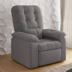 Poltrona Do Papai Reclinável Suede Veludo Estoril Cinza