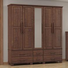 Guarda-Roupa Bipartido 5 Portas 6 Gavetas 100% Madeira Maciça Linha Ou