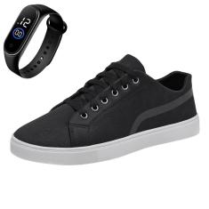 Tênis Casual Masculino Sola Reta Com Cadarço + Relógio-Masculino