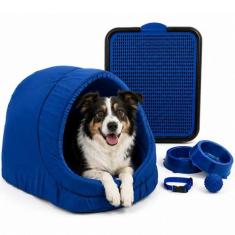 Kit Cama Toca Iglu Pet Grande Sanitário Comedouro Coleira Bolinha - Su