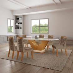 Conjunto Sala de Jantar Mesa com Tampo de Vidro Safira 6 Cadeiras Aten