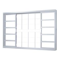 Janela de Correr em Aço Alterosa 4 Folhas 2 Fixas com Grade Central Quadriculada sem Basculante MGM Minas Sul 1,00mx1,20mx6,5cm - Requadro 65mm Branco
