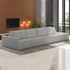 Sofá Ilha Modulado Milos 392cm Puff Lateral Bouclê Cinza G33 - Gran Belo