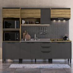 Cozinha Modulada 5 Peças 2 Aéreos 2 Balcões 1 Torre Quente  Magnólia Mel/Grafite