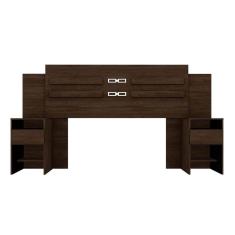Painel Cama Box Madeirado Cor Ébano Touch Casal Triunfo 2 Mesas c/ 2 Gavetas Ébano Touch - Demóbile