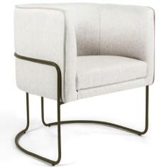 Poltrona Decorativa Fixa Base de Aço Bronze Betina D02 Linho Creme A-4