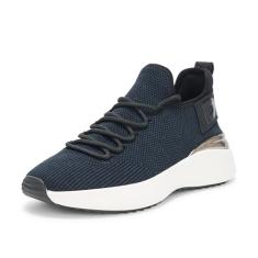 DKNY Tênis feminino Zayley Slip on com logotipo, Mdnt Nvy/Blk, 35