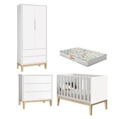 Quarto De Bebê 2 Portas E Cômoda Gaveteiro New Classic Branco Com Pés 