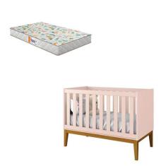 Berço Americano New Classic Rosa Com Pés Madeira E Colchão Gazin  Rell