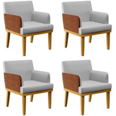 Kit 04 Poltronas Decorativas Para Sala Estar Beatriz W01 Linho Cinza m