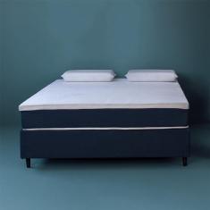 Cama Box King com Colchão Mola Ensacada Guldi Macio e 2 Travesseiros Guldi Nasa Viscoelástico Azul e Branca