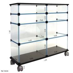 Balcão de Atendimento Modulado em Vidro com Rodízios  e MDF - 1,00 x 1,00 X 0,40