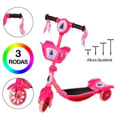 Brinquedo Infantil Patinete Scooter 3 Rodas Com Cesta Luz E - Art Brin