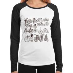 Baby Look Raglan Bicicletas antigas Manga Longa - Foca na Moda, Branco