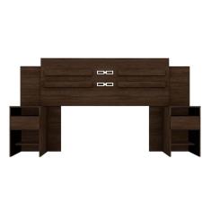 Painel Cama Box Madeirado Cor ébano Touch Casal Triunfo 2 Mesas C- 2 Gavetas ébano Touch - Demóbile