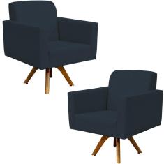 Kit 02 Poltronas Giratória Helô L02 Suede Azul Lyam Decor