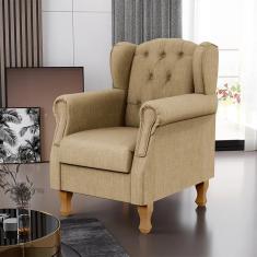 Poltrona Decorativa Sala De Estar Yara P02 Linho Bege Lyam Decor