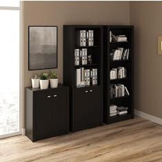 Conjunto Home Office 3 Peças com 1 Balcão, 1 Armário e 1 Estante Tecno Mobili Preto