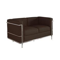 Sofa Le Corbusier de 2 Lugares Cromado em Sintético Marrom