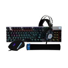Kit Gamer Pro 4 em 1 HP GM3000 Preto - Teclado Mecânico ABNT2 com Iluminação multicores, Mouse com Estrutura Resistente, Headset com Microfone em haste flexivel, Mouse Pad com tecido de