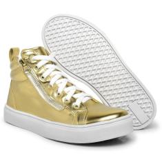 Tênis Cano Médio Metalizado Lk Store Fecho de Cadarço e Zíper