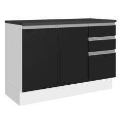 Balcão De Pia Cozinha 100% Mdf 120 Cm 3 Portas E 2 Gavetas Branco/preto Acordes Madesa Branco/preto