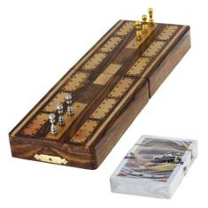Ajuny Traditonal Cribbage Jogo de Tabuleiro de Madeira com Pinos de Metal e Cartões com Área de Armazenamento Tamanho da Placa 5x3x1.5 Polegadas
