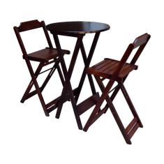 Jogo de Bistrô Dobrável em Madeira Maciça C/ 02 Banquetas Altas - Imbuia