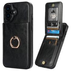 KIHUWEY Capa carteira para iPhone 16 Plus com suporte para cartão de crédito, anel de rotação de 360° couro PU fecho magnético suporte capa protetora resistente para mulheres e homens 6,7 polegadas