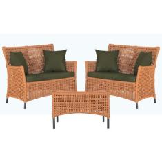 2 Sofá Área e Mesa Igapó Alumínio Pintura Preta Corda Náutica Estofado