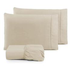 lençol king size 3 peças ponto palito percal algodão 180 fios - Lonhnh