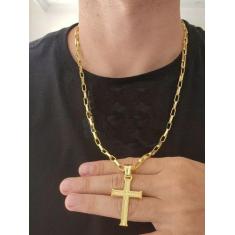 Cordão Banhado A Ouro 18k Tijolinho 6mm Com Pingente Cruz - ToJoia18k,