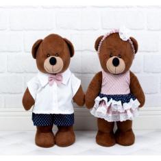 CASAL DE URSO CHÁ REVELAÇÃO 30cm - PELUCIA MARROM PARA DECORAÇÃO - CKD