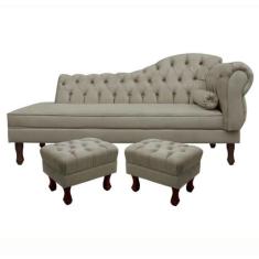 Divã Recamier Namoradeira Larissa 185cm com Capitonê  Esquerda  02 Puf