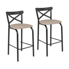 Conjunto de 2 banquetas cozinha jantar ciplafe paris tubo preto fosco 