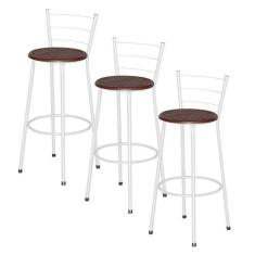 Jogo 3 Banqueta Alta Ratan Branca Retro - Lamar Design, Marrom