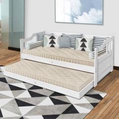 Sofá Cama Madeira Maciça Com auxiliar Solteiro Branco
