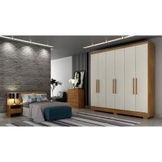 Guarda Roupa Solteiro com Pés 6 Portas 4 Gavetas - Milly-Cumaru off white - Móveis Novo Horizonte