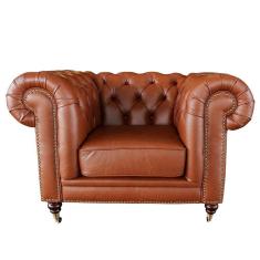 Poltrona Decorativa Sala de Estar Chesterfield Duo Couro Conhaque Brilho - Gran Belo