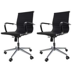 Kit 2 Cadeiras De Escritório Baixa Tela p/120Kg Preto