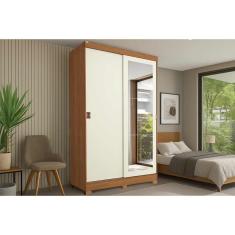 Guarda Roupa Solteiro 2 Portas De Correr (1 C/ Espelho) E 2 Gavetas C/ Pés Cb01r588 Canela/off White - Kappesberg