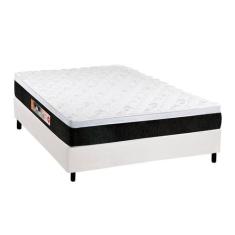 Cama Box Casal: Colchão Espuma D45 Castor Black e White Air + Base CRC