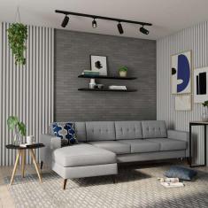 sofá 4 lugares life com chaise esquerdo pé palito linho cotton cinza