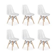 Conjunto 6 Cadeiras Dkr Charles Eames Wood Estofada Botonê - Branca -