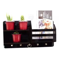 Porta chaves carta organizador decorativo ripas MDF Preto