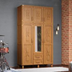 Guarda-Roupa Solteiro 6 Portas e 2 Gavetas com Espelho em Madeira Dallas Carvalho - Straub Web