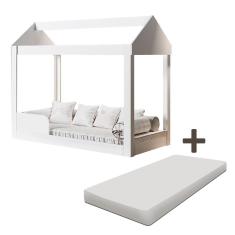 Cama Infantil Montessoriana Casinha Com Colchão Branca Dakota Gabrielli